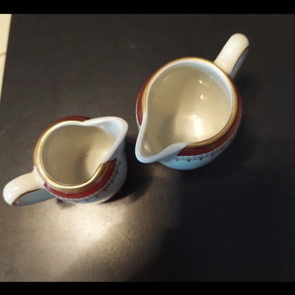 1920s Suisse Langenthal Petite Porcelain Creamer Service Set Of 2 UNUSED